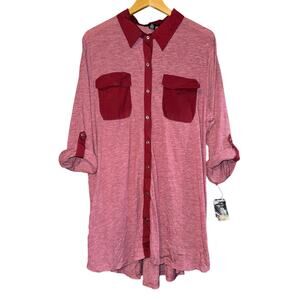 NWT Style & Co Button Up Roll Tab Sleeve Shirt Women's 3X Pockets Relaxed Casual